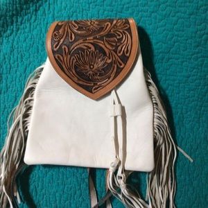 Fringed white with tan backpack